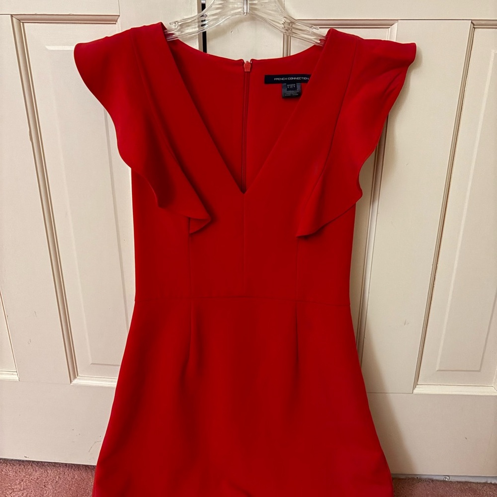 French Connection Red Ruffle Sleeve Dress